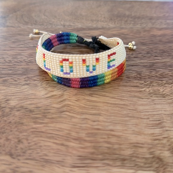 J. Crew Jewelry - J.CREW LOVE ADJUSTABLE BRACELET AND HOMEMADE RAINBOW STRING BRACELET